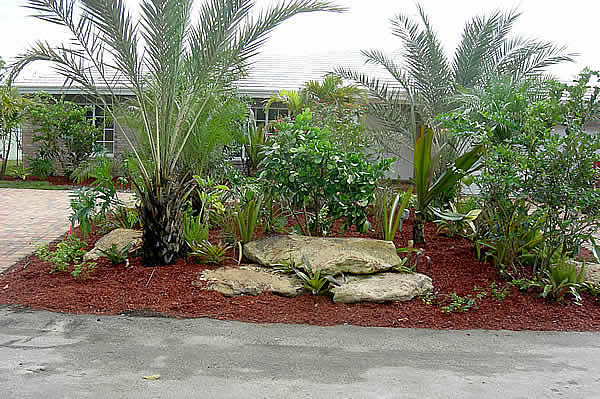 landscape design fountain stone pathway
